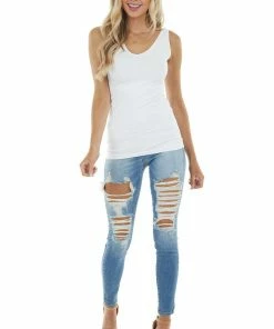 Nikibiki Tops White Tank Top With Dual Neckline