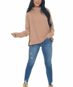 Blue B Tops Ginger Cowl Neck Long Sleeve Brushed Knit Top