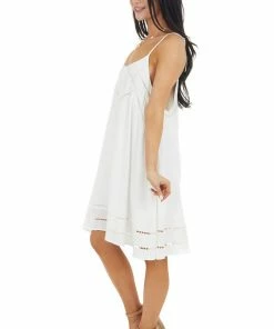 Emory Park Ivory Swing Sleeveless Short Dress With Lace Detail Dresses
