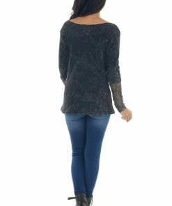 BiBi Black And Charcoal Thermal Knit Long Sleeve Top Tops 17 BiBi Black And Charcoal Thermal Knit Long Sleeve Top Tops