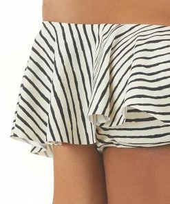 Envya Accessories Ivory Striped Off Shoulder Bikini Set With Ruffle Overlay