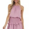 Do + Be Bright Mauve Halter Mini Dress With Smocked Ruffle Detail