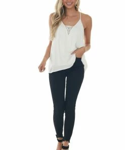 Umgee Tops Off White Lace V Neck Adjustable Strap Cami 31 Umgee Tops Off White Lace V Neck Adjustable Strap Cami