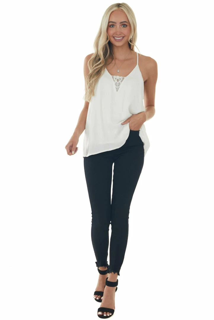 Umgee Tops Off White Lace V Neck Adjustable Strap Cami 16 Umgee Tops Off White Lace V Neck Adjustable Strap Cami