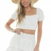 HYFVE Off White Lace Skirt And Cropped Blouse Set Tops