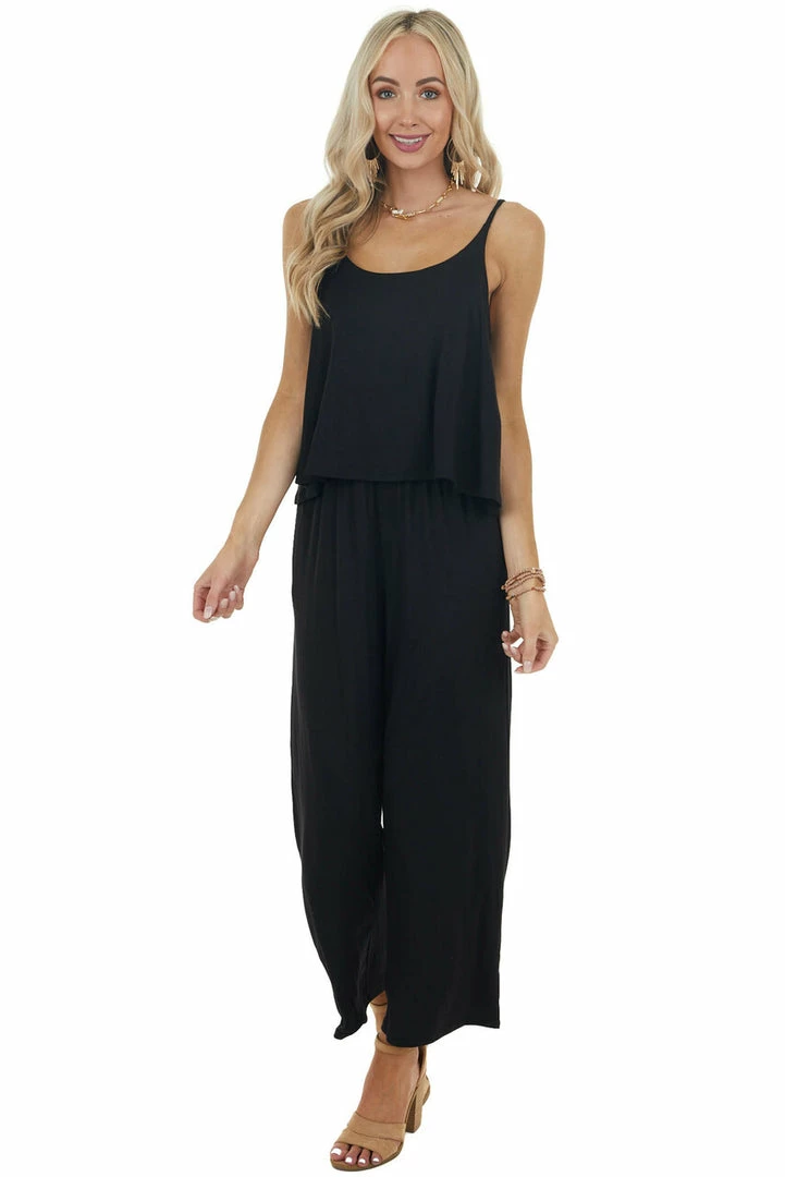 HEIMISH Black Sleeveless Overlaying Knit Jumpsuit With Pockets 7 HEIMISH Black Sleeveless Overlaying Knit Jumpsuit With Pockets