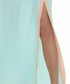 Main Strip Aqua And Peach Sleeveless Maxi Dress With Side Slit Detail