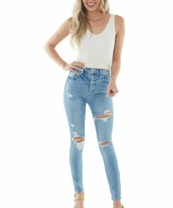 Cello Jeans Light Wash Distressed High Rise Skinny Jeans Bottoms