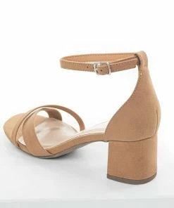 FORTUNE DYNAMIC Cognac Ankle Strap Criss Cross Block Heels