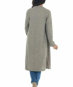 Cozy Co. Heather Grey Ribbed Knit Tunic Cardigan