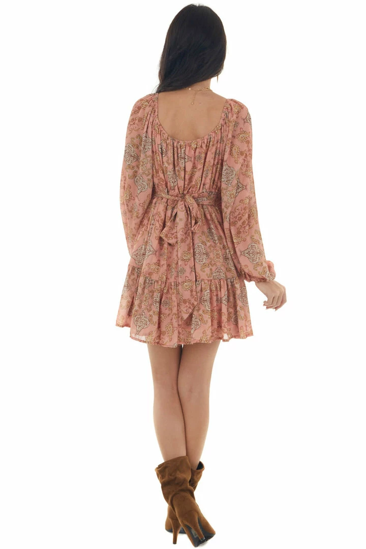 Flying Tomato Salmon Paisley Print Bubble Sleeve Mini Dress Dresses 17 Flying Tomato Salmon Paisley Print Bubble Sleeve Mini Dress Dresses