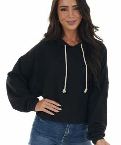 HYFVE Tops Black Soft Cropped Drawstring Hoodie