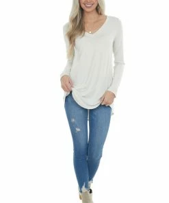 ZENANA Coconut Rounded Hem V Neck Soft Knit Top