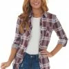Fashion Cargo Tops Wine And Cornflower Plaid Top With Chest Pocket