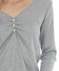 143 Story Steel Waffle Knit Top With Button Detail Tops