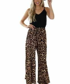 Main Strip Dresses Black Leopard Print Contrast Flare Jumpsuit