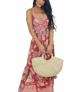 ANGIE Raspberry Floral Print Sleeveless Maxi Dress