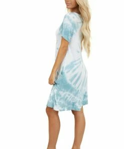 FSL APPAREL Dark Seafoam Tie Dye Short Sleeve Swing Dress With Pockets