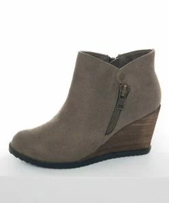 Brand Headquarters Taupe Wedge Heel Booties With Zipper Detail Shoes