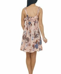 ANGIE Apricot Floral Sleeveless Woven Mini Dress Dresses