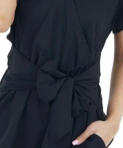 EPretty Black V Neckline Short Sleeve Romper With Front Tie Detail Dresses 33 EPretty Black V Neckline Short Sleeve Romper With Front Tie Detail Dresses