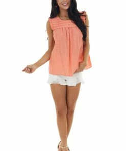 L Love Coral Sleeveless Woven Top With Keyhole Detail