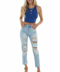 Peach Love Tops Royal Blue Sleeveless Strappy Open Back Top 29 Peach Love Tops Royal Blue Sleeveless Strappy Open Back Top