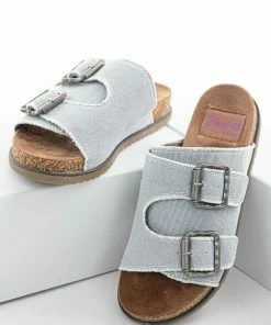 BLOWFISH Shoes Slate Denim Slip On Sandals With Buckle Detail