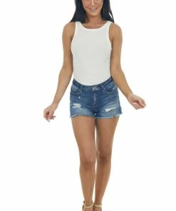 ZENANA Tops Ivory Ribbed Knit Fitted Tank Top