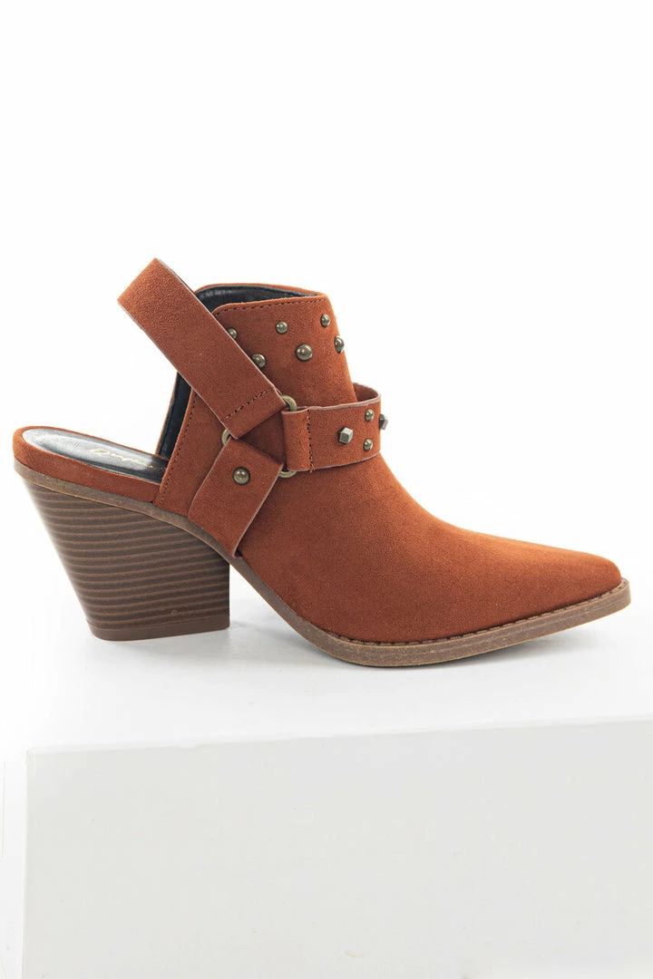 East Lion Corp. Dark Rust Faux Suede Mule Heel Studded Bootie Shoes 14 East Lion Corp. Dark Rust Faux Suede Mule Heel Studded Bootie Shoes