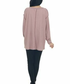 BiBi Mauve Long Sleeve Brushed Waffle Knit Top