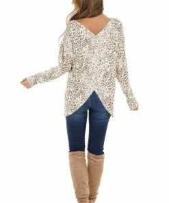 First Love Cream And Taupe Leopard Print Open Back Oversized Top Tops