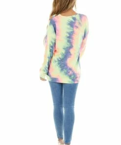 BiBi Multi Color Tie Dye Long Sleeve With Criss Cross Neck Detail Tops