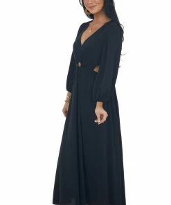 Entro Black Waist Cut Out Ring Detail Maxi Dress