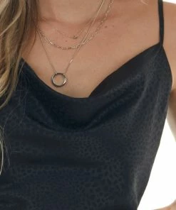 L Love Black Leopard Satin Cami With Cowl Neckline Tops 17 L Love Black Leopard Satin Cami With Cowl Neckline Tops