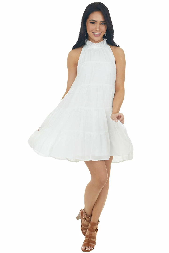 Entro Dresses Off White Halter Neck Tiered Short Dress 13 Entro Dresses Off White Halter Neck Tiered Short Dress