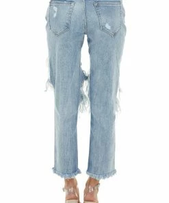 Cello Jeans Bottoms Medium Wash Mid Rise Distressed Jeans With Frayed Detail