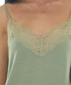IWT Brands Sage Knit Camisole Top With Lace Trim Tops