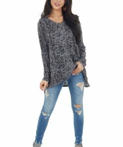 Hailey & Co Stone Grey Leopard Print Oversized Top With Long Sleeves 30 Hailey & Co Stone Grey Leopard Print Oversized Top With Long Sleeves