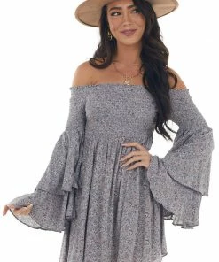 Lime Lush Dusty Lavender Floral Off Shoulder Dress Dresses