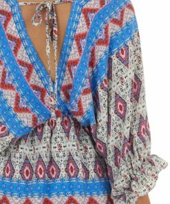 Umgee Sapphire Abstract Print Babydoll Surplice Top Tops