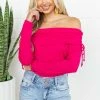 BiBi Raspberry Folded Off The Shoulder Ribbed Top 2 BiBi Raspberry Folded Off The Shoulder Ribbed Top