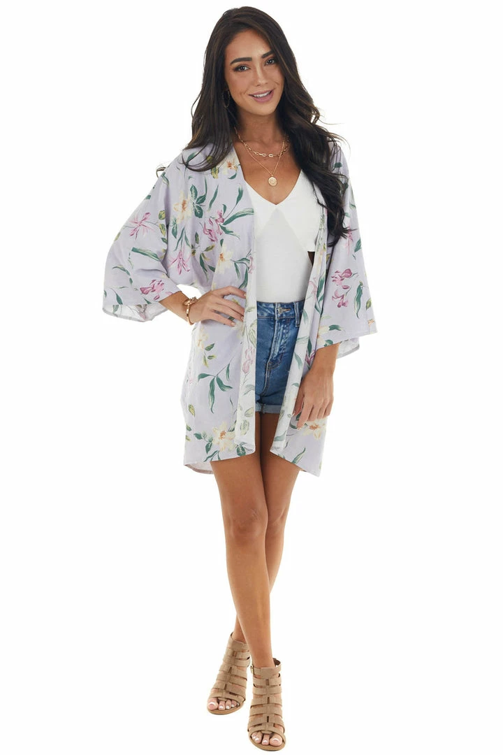 HEIMISH Lavender Floral Print Kimono With High Low Hem 5 HEIMISH Lavender Floral Print Kimono With High Low Hem