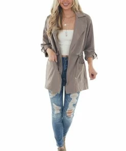 Be Cool Light Taupe Suede Drawstring Trench Jacket Outerwear 31 Be Cool Light Taupe Suede Drawstring Trench Jacket Outerwear