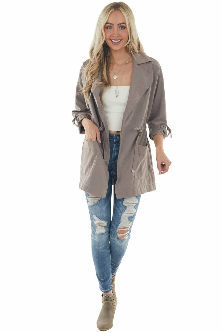 Be Cool Light Taupe Suede Drawstring Trench Jacket Outerwear 16 Be Cool Light Taupe Suede Drawstring Trench Jacket Outerwear