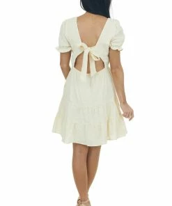 Hayden Vanilla Smocked Cut Out Back Short Dress Dresses