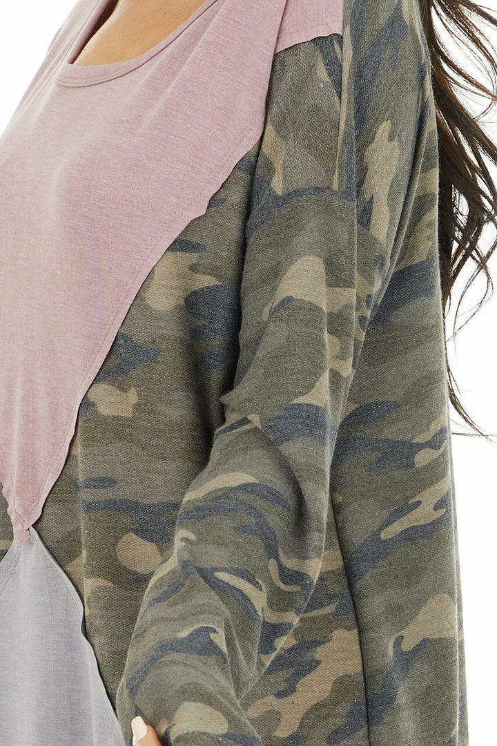 HOPELY Camo Colorblock Long Sleeve Knit Top With Raw Edge Detail Tops 14 HOPELY Camo Colorblock Long Sleeve Knit Top With Raw Edge Detail Tops