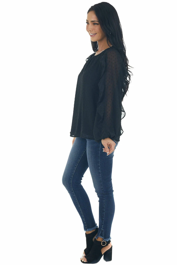 Flying Tomato Tops Black Swiss Dot Peasant Sleeve Woven Blouse 15 Flying Tomato Tops Black Swiss Dot Peasant Sleeve Woven Blouse