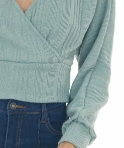 LE LIS Tops Sage Long Sleeve Surplice Cropped Ribbed Top 31 LE LIS Tops Sage Long Sleeve Surplice Cropped Ribbed Top