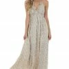 Entro Vanilla Ditsy Floral Halter Tie Maxi Dress Dresses